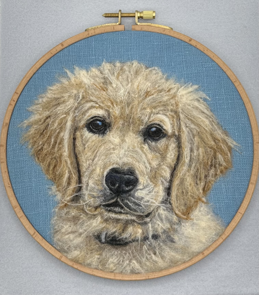Dog portrait dinw with needle felting