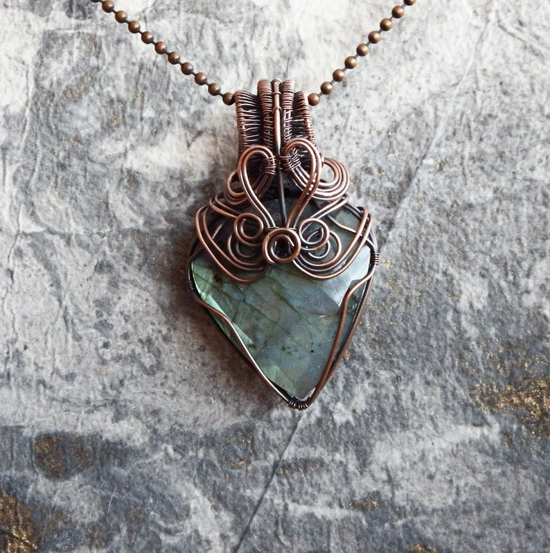 green wire wrapped necklace