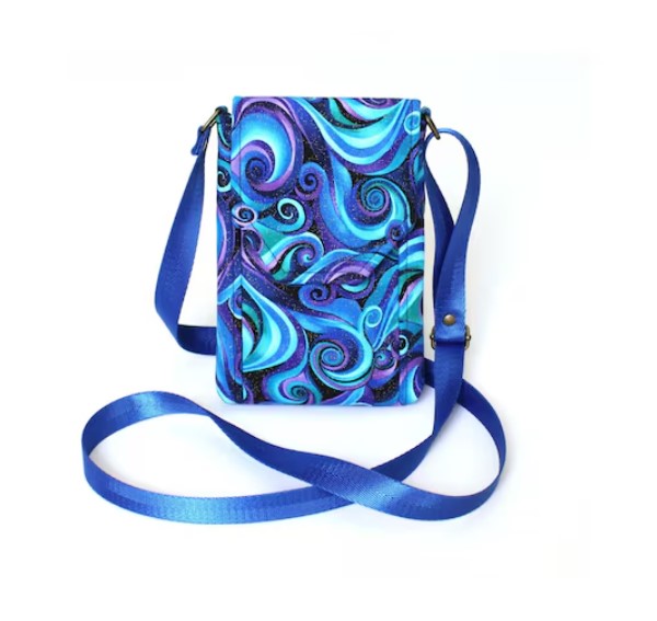 phone bag with blue swirl pattern